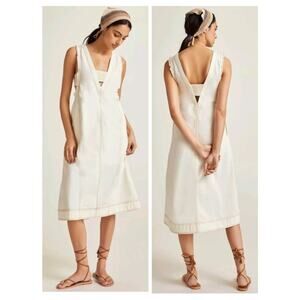 3967) Anthropologie Plus Pilcro Cream Denim Sleeveless V Neck Midi Dress Size 1X